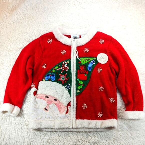 Tiara Girls Appliqué Embellished Zip-Up Christmas Santa Knit Sweater XS/CH-4 - Picture 1 of 10
